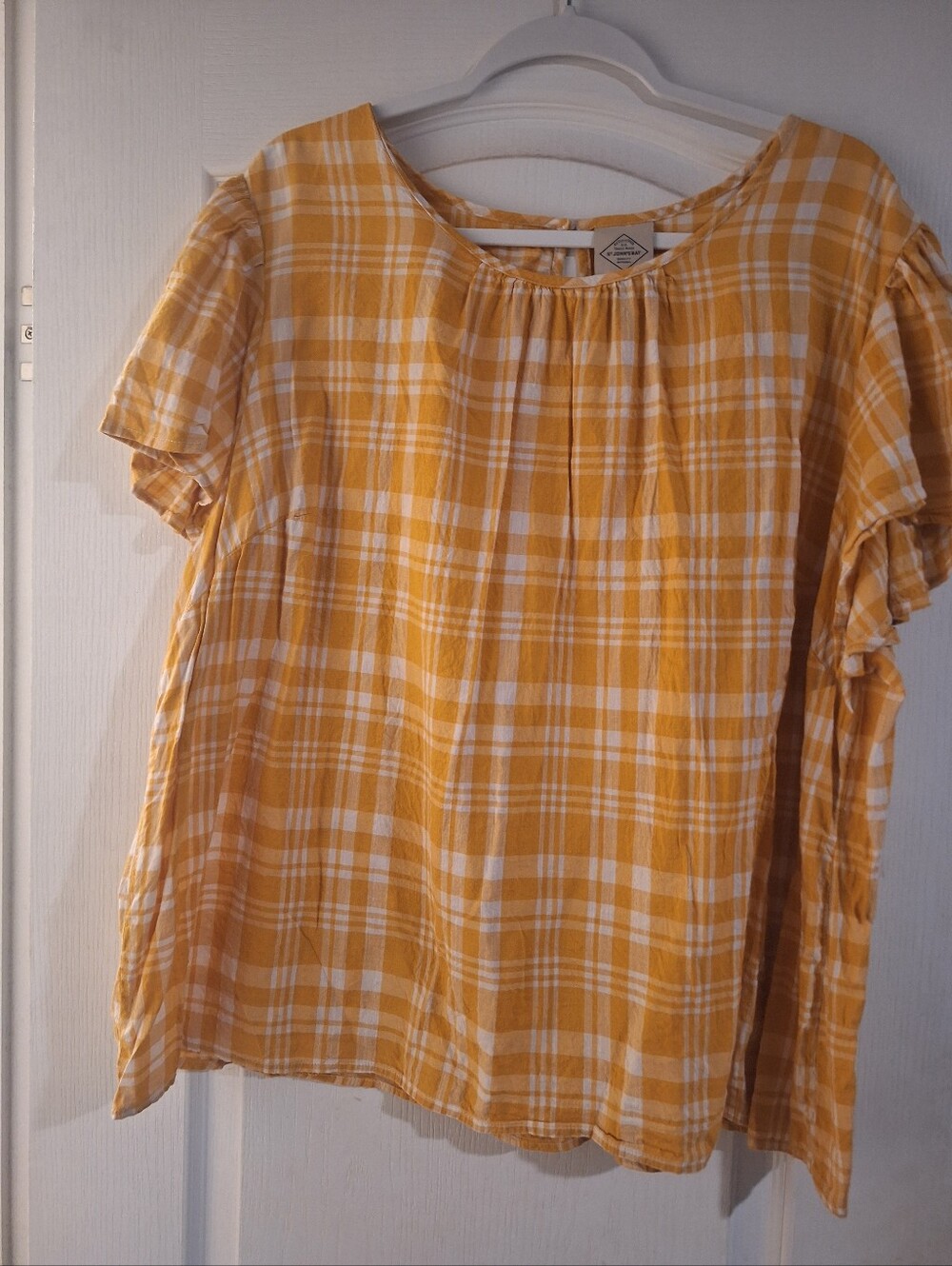 Women’s Yellow Plaid Short-Sleeve‎ Top St Johns Bay Blouse 2X